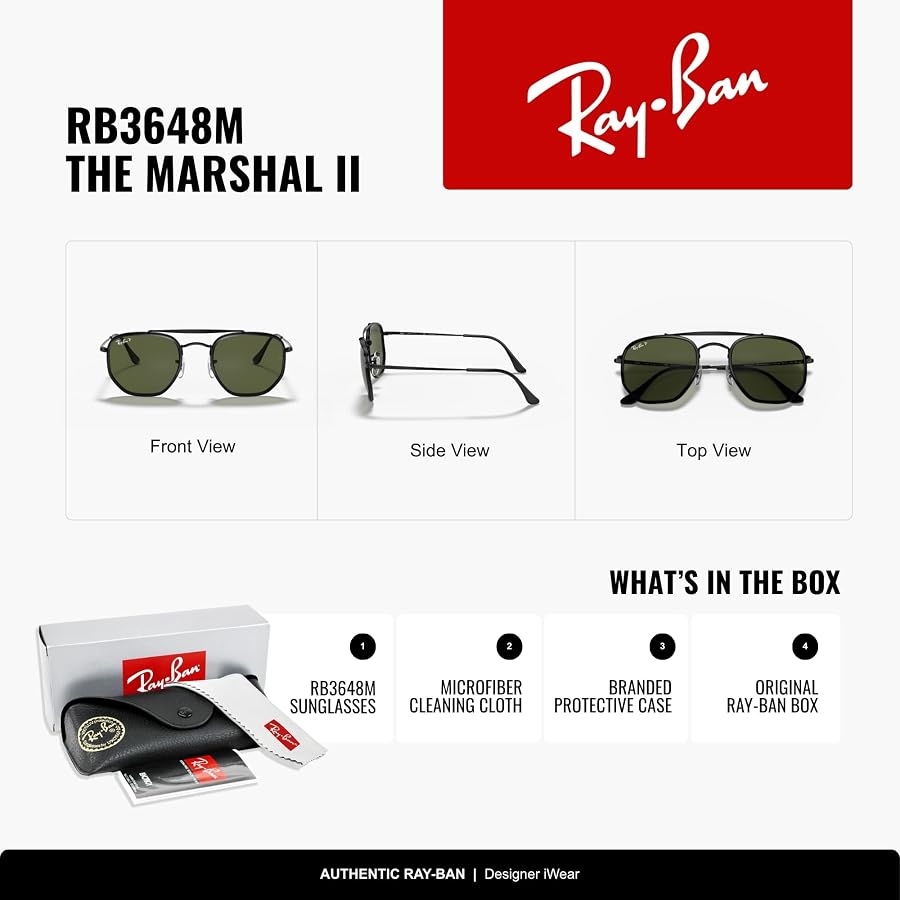 Amazon.com: Ray-Ban RB3648M The Marshal II 002/58 52MM Black/G-15
